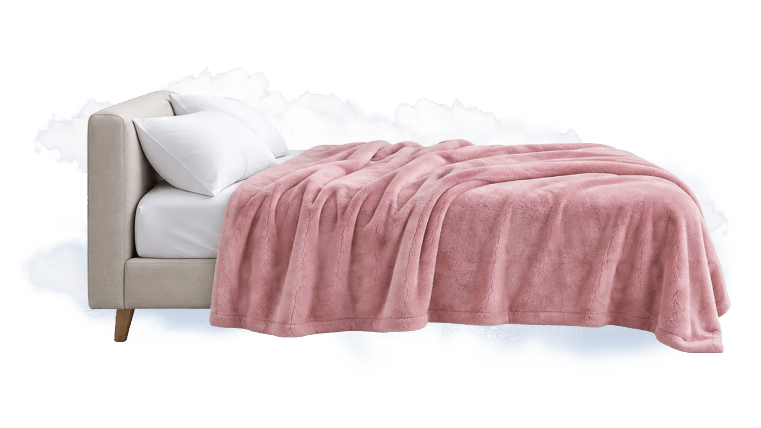 CloudTopper bed with a pink luxury blanket on a cloud